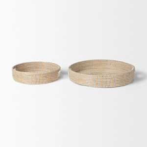 Ensemble de 2 plateaux ronds en jonc de mer, fabriqués à la main au Vietnam, design écologique, idéal pour la vente en gros et l'OEM. - Product Image 3
