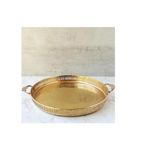 Plateau de service en laiton de style antique pour le thé, le café et les collations, aspect vintage avec poignées robustes et finition brillante - Product Image 4