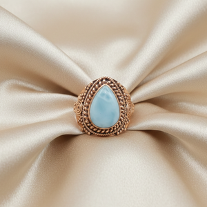 Anillo de Lágrima con Gema de Larimar 100% Genérica, Plata de Ley 925, Diseño Vintage Hecho a Mano, Chapado en Oro Rosa y Oro Amarillo - Product Image 3