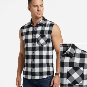 Camisa de Franela a Cuadros sin Mangas para Hombre, Cuello con Botones, Diseño Informal a Cuadros, Transpirable, de Algodón, para Verano - Product Image 5