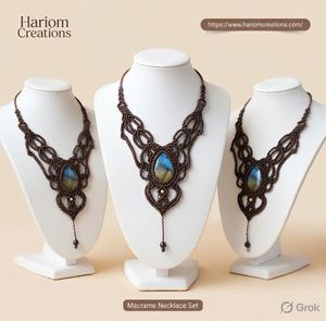 Collar de Macramé Marrón Hecho a Mano con Piedra Preciosa de Labradorita, Gargantilla Boho, Conjunto de Joyería Curativa, Regalo - Product Image 3