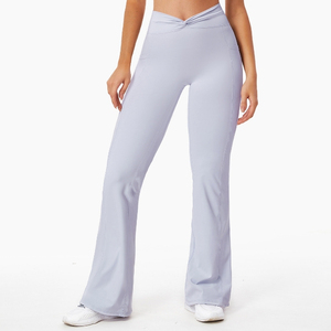 <b>High</b> <b>Waist</b> <b>Flared</b> Leg Yoga <b>Leggings</b> Full Length Solid Brown Spandex Nylon Seamless Four-Way Stretch Elastic <b>Waist</b> - Product Image 4