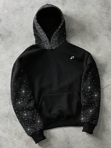 Heavyweight Rhinestone Hoodies Cotton Fleece Oversized Pullover Streetwear Sparkle Detail Private Label Supply - Product Image 4