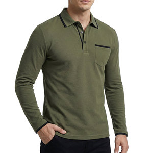 Polo à manches longues pour hommes en gros, broderie personnalisée, bordure contrastante, tissu piqué respirant, polos professionnels en gros - Product Image 6