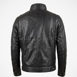 Vestes pour hommes, mode automne-hiver, veste en cuir pour hommes, coupe ajustée, veste en cuir véritable, style motard vintage - Product Image 2