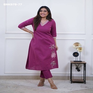 Conjunto de Kurti y Pantalón de Algodón con Bordado, Última Colección, Ropa Informal, Proveedor Mundial - Product Image 1