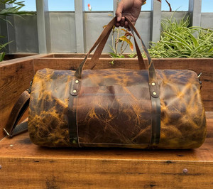 Bolsa de viaje de cuero de grano completo personalizada, equipaje de fin de semana, bolsa de noche, bolsa de gimnasio de cuero genuino Vintage, regalos para él - Product Image 5