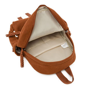 Sac à dos décontracté minimaliste en velours côtelé marron, sac d'école quotidien, sac à dos vintage avec poche avant et tirettes de fermeture éclair tressées - Product Image 6