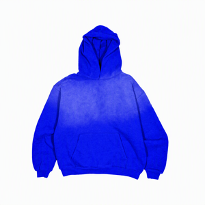 เสื้อฮู้ดดี้โอเวอร์ไซส์ผู้ชาย สีน้ำเงินล้วน มีกระเป๋า ทรงลำลอง แขนยาว ผ้าถัก ทรงปกติ ผ้าฝ้าย 100% เฟรนช์เทอร์รี่ - Product Image 4