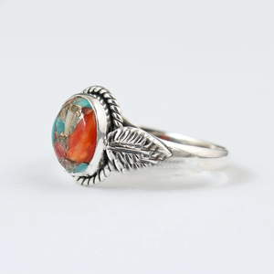 Anillo de Piedra de Ostra Espinosa Hecho a Mano, Anillo Midi de Concha Naranja, Joyería de Concha de Ostra Natural - Product Image 2