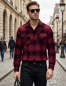 Men <b>Flannel</b> Plaid Shirt Long Sleeve Button Down Casual Shirt <b>Jacket</b> with Pockets OEM Wholesale - Product Image 6