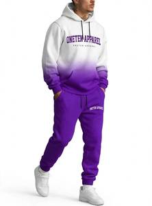 ONETEN APPAREL Conjunto Deportivo 2 en 1 con Capucha para Hombre, Degradado Blanco y Morado, Sudadera y Pantalones Deportivos con Efecto Teñido - Product Image 4