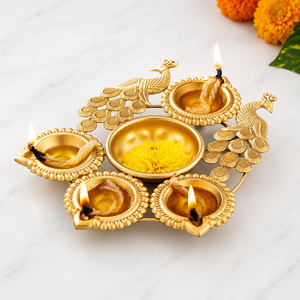 Handcrafted Brass Peacock Diya Urli <b>Tea</b> <b>Light</b> <b>Holder</b> with Lid Christmas Center Bowl Decorative Pooja Diwali Traditional Festival - Product Image 3