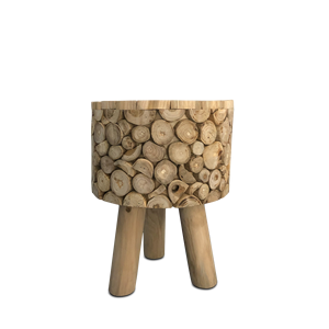 Tabouret en bois de teck massif fait main en gros et table d'appoint ronde en bois rustique moderne avec pieds, meubles naturels - Product Image 5