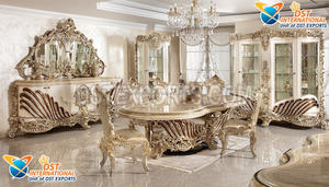 Chaises de table à manger de luxe or brillant polonais ensemble de table à manger 8 places fabriquées à la main salle à manger de luxe brillante polie - Product Image 4