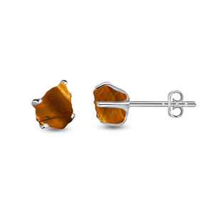 925 <b>Silver</b> Natural Tiger Eye Rough Butterfly Lock Stud <b>Earrings</b> Fashion Trendy Dainty Prong Setting Pack of 4 Pairs <b>Wedding</b> Gift - Product Image 1