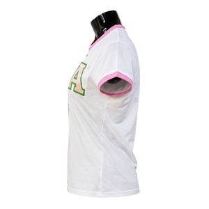 T-shirt Ringer Blanc Rose pour Femme à Manches Courtes avec Bordure Contrastante, Haut Décontracté Tendance, Vêtement Streetwear Élégant pour Dames, Vente en Gros - Product Image 2