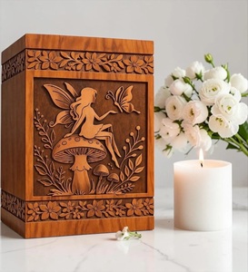 Personalized American Style Fairy Engraved Eco-Friendly Durable Natural Wood Finish <b>Memorial</b> Cremation Urn <b>Box</b> - Product Image 2