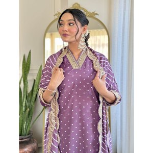 Hermoso conjunto de salwar kameez XL para fiesta, con top, pantalón y dupatta, hecho de poliéster. - Product Image 2