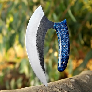 Coupe-pizza artisanal de qualité industrielle A&M Enterprises, lame en acier bicolore, poignée texturée bleu nid d'abeille, lame fixe compacte - Product Image 1