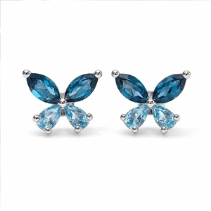 Blue Topaz Hydro Butterfly Stone Sterling <b>Silver</b> <b>Stud</b> Earrings Minimalist Design Nature Inspired Gift 2.4g - Product Image 4