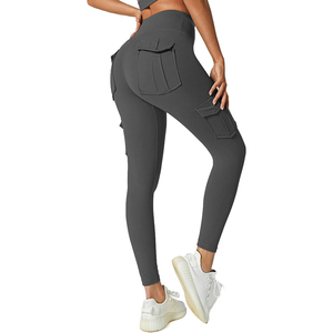 High Waisted Seamless Yoga <b>Leggings</b> Solid Stretch Workout Pants with Pockets Full Length Elastic Waist - Product Image 2