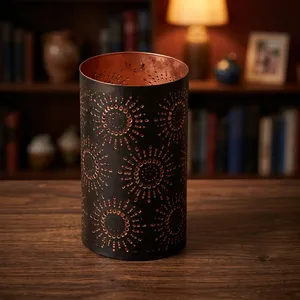 Matte <b>Black</b> <b>Metal</b> Votive <b>Candle</b> <b>Holder</b> With Gold Dot Pattern Cylinder Home Decoration - Product Image 2