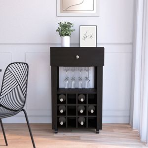 Carrello Bar Nero da 99 cm con 12 Portabottiglie, Ripiano Centrale e 1 Portabicchieri - Mobile Contenitore Portabottiglie per Cucina e Soggiorno - Product Image 2