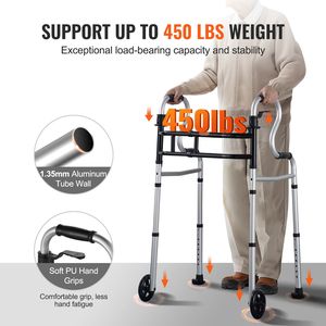 3-in-1 Lightweight Aluminum Folding <b>Walker</b> on Wheels Adjustable Height & Width Front Wheel <b>Rollator</b> with Stand Assist - Product Image 3