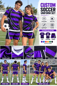 2027 New Design Custom <b>Rugby</b> League Uniforms Purple <b>Black</b> Striped Mens <b>Rugby</b> Shirts <b>Shorts</b> Wholesale Team Kits - Product Image 6