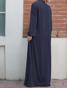 Abaya grande taille pour femme, robe longue à manches longues, couleur unie, col montant, coupe ample, pour usage quotidien - Product Image 2