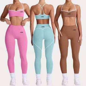 Ensemble de vêtements de sport de luxe pour femmes, 5 pièces, vente en gros : soutien-gorge de sport à dos croisé + veste de sport + short de sport + leggings de yoga - Product Image 2