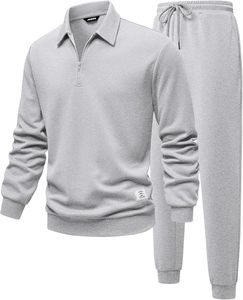 Unisex Gray Quarter-Zip Tracksuit Full Sleeve Solid Color Casual Wear With Side Pockets Regular Fit Autumn Style - Product Image 5