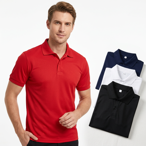 Polo de Manga Corta de Punto para Hombre, Color Sólido, Corte Regular, Negro, Blanco, Azul Marino, Rojo - Product Image 6