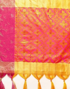 Sari en soie pure Banarasi tissé et orné KV (Jaune) - Product Image 5