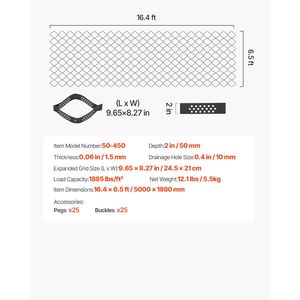แผ่นตาข่ายกรวดหนา 2 นิ้ว ขนาด 16.4 x 6.5 ฟุต รับน้ำหนักได้ 1880 ปอนด์ต่อตารางฟุต แผ่นตาข่ายระบายน้ำสำหรับพื้นหญ้า ขนาด 5000 x 1980 มม. สำหรับทางรถวิ่ง - Product Image 4