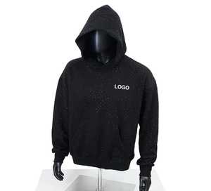Sweat à capuche en molleton micro-brillant noir pour homme – Pull à capuche décontracté à épaules tombantes et coupe oversize - Product Image 6