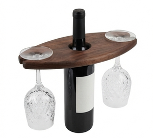 Porte-bouteilles à vin ovale en bois élégant avec supports à verres, design minimaliste pour le rangement dans le salon - Product Image 4