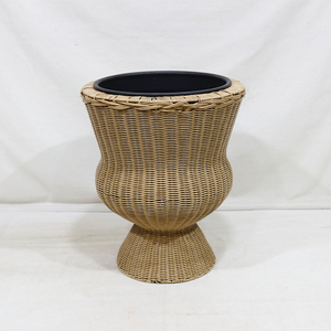 Minimalist Hand Carved <b>Plastic</b> Wicker Urn Planter Durable Waterproof Eco-Friendly Garden Flower Pot with Base - Product Image 4