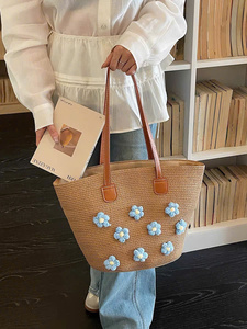 Bolso Tote Casual Tejido con Diseño Floral para Mujer, con Dos Asas, Forro de Algodón, Ligero, Abierto, para Viajes, Playa y Uso Diario - Product Image 3