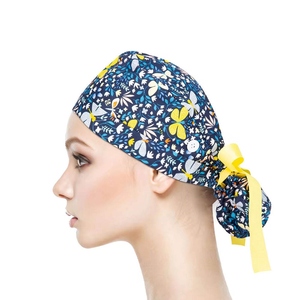Gorro Quirúrgico Unisex con Estampado Floral y Lazo Amarillo, Accesorio para Uniforme de Hospital, con Detección de Agujas, Tejido de Mezclilla de Spandex/Poliéster - Product Image 3