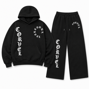 Conjuntos de sudaderas con capucha extragrandes para hombre con estampado de letras góticas personalizadas y joggers de pierna ancha de doble cintura, de felpa de algodón de alto gramaje, lisos. - Product Image 5