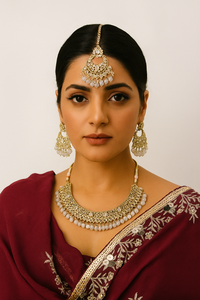 Parure de bijoux de mariée classique en alliage plaqué or pour femme, collier et boucles d'oreilles perlés de cristaux, mangalsutra pour mariage et banquet - Product Image 1