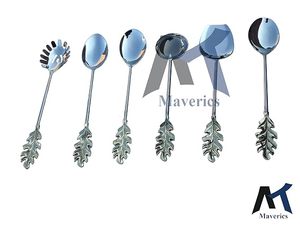 <b>Silver</b> Plated <b>Tea</b> Spoons <b>Set</b> With Leaf Handle Mirror Finish Long Handle Modern Design - Product Image 3