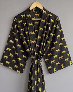 Robe kimono vintage à imprimé floral, coupe classique, longueur genou, en coton indien fait main, respirante, lavable, avec poches, pour l'été - Product Image 1
