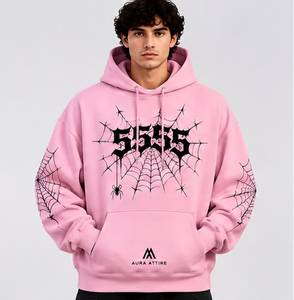 Sweat à capuche surdimensionné personnalisé rose imprimé numériquement en molleton 100 % coton avec poche kangourou Printemps - Product Image 1