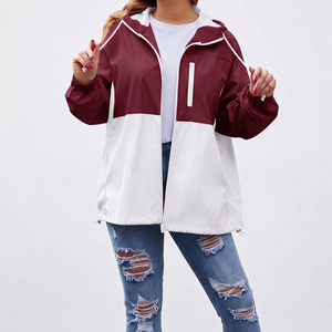 Chaqueta Cortavientos con Capucha para Mujer, Impermeable, con Cierre en el Pecho, Bolsillos Laterales, Capucha y Mangas Regulares, para Otoño - Product Image 1
