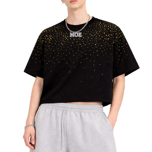 เสื้อยืดผู้ชายทรงบ็อกซี่ ประดับเพชรเต็มตัว หรูหรา แขนสั้น ผ้าคอตตอนหนา 260GSM สั่งทำได้ เสื้อผ้าสตรีทแวร์ ขายส่งจำนวนมาก - Product Image 2