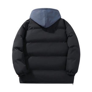 Veste matelassée à capuche décontractée pour homme grande taille noire de haute qualité avec fermeture éclair, 100 % duvet, plus de 300 g, épaisse, pour l'extérieur - Product Image 2
