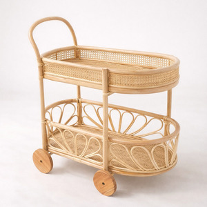 Wooden interactive toys rattan cane tea trolley cart baby rolling carts toy drink trolleys - Product Image 3